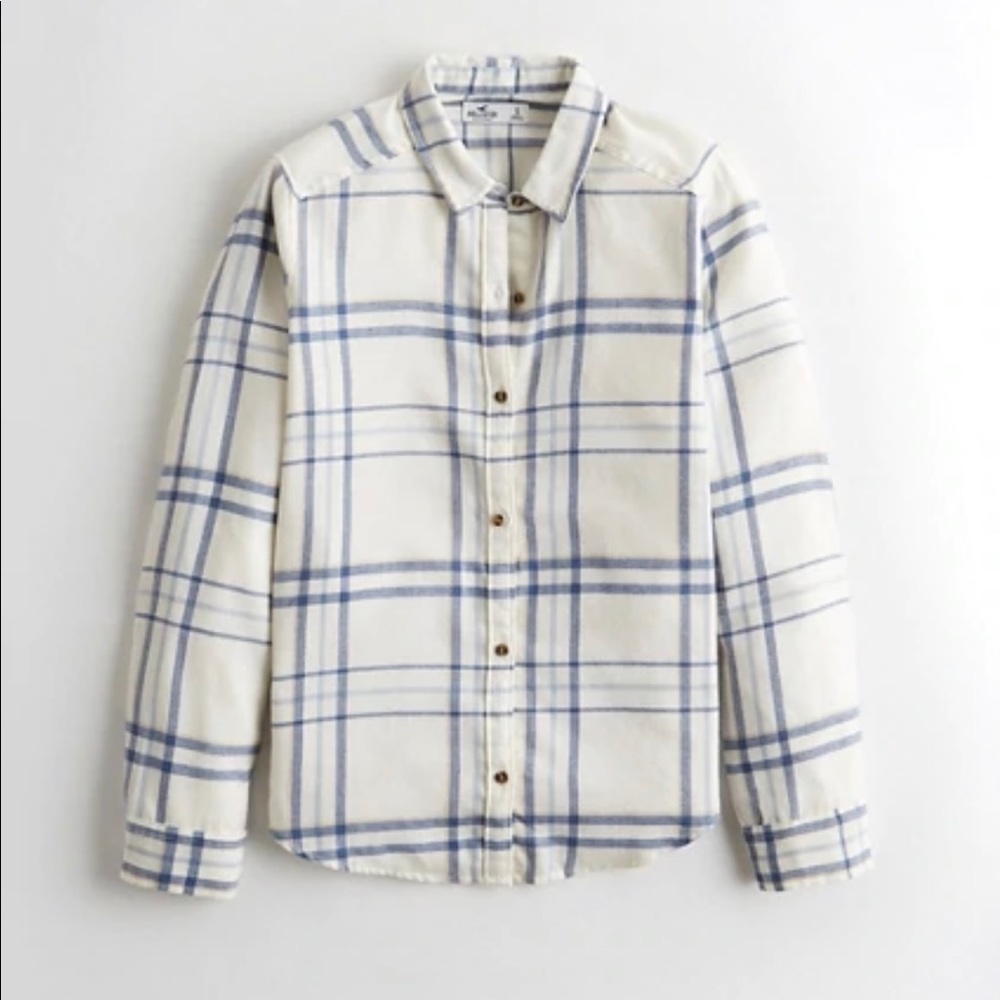 Hollister white plaid flannel shirt